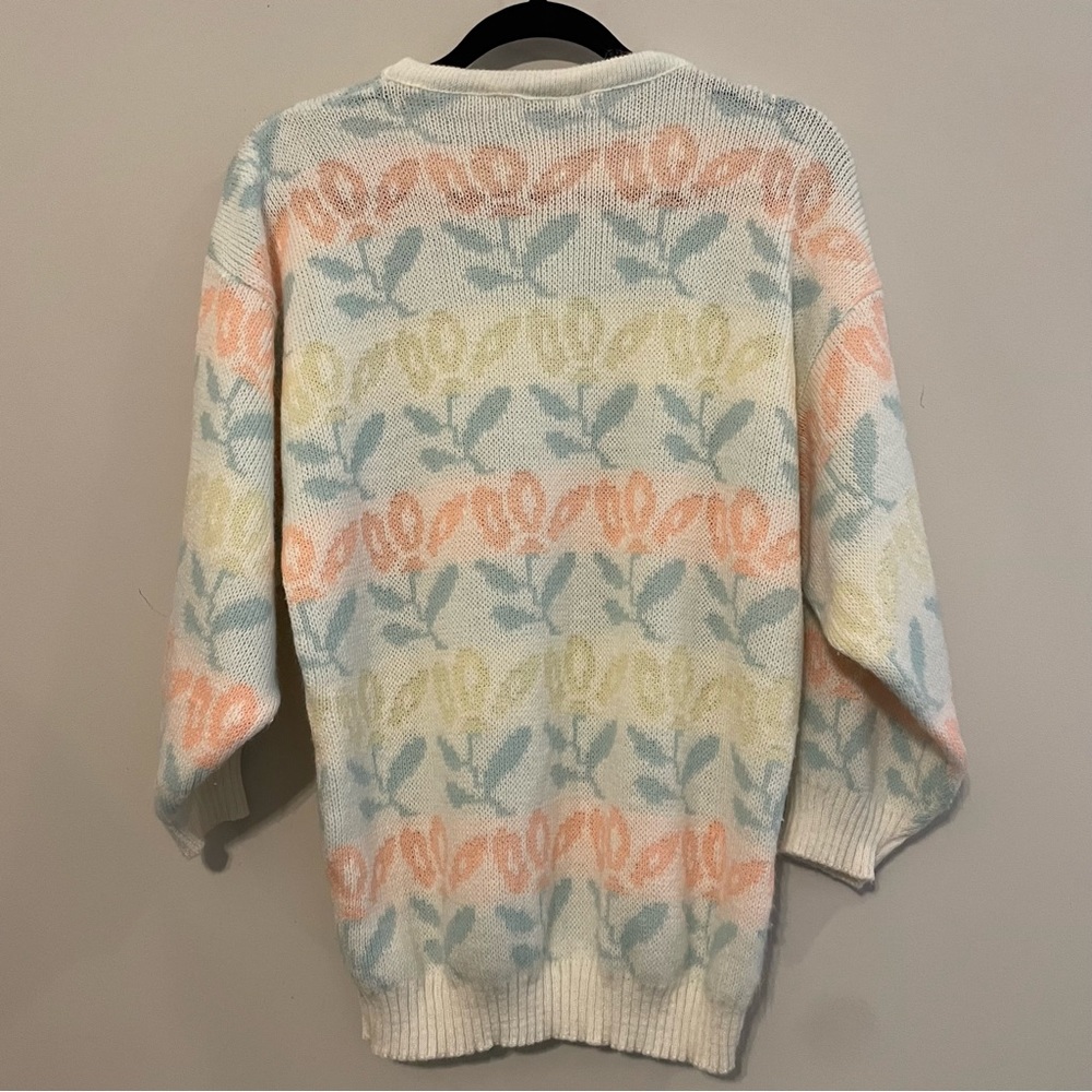 VINTAGE 1980s Justin Allen Spring Cottagecore Pastel Sweater - Size M - Picture 11 of 13